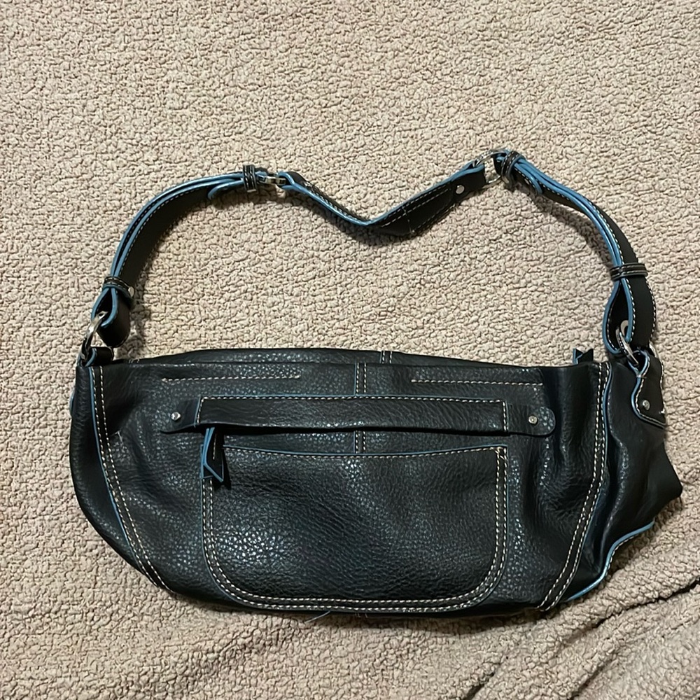 Liz Claiborne black shoulder bag with blue stitching